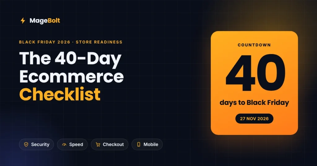 Black Friday ecommerce checklist 2026 thumbnail showing a 40-day countdown for store security, speed, checkout and mobile